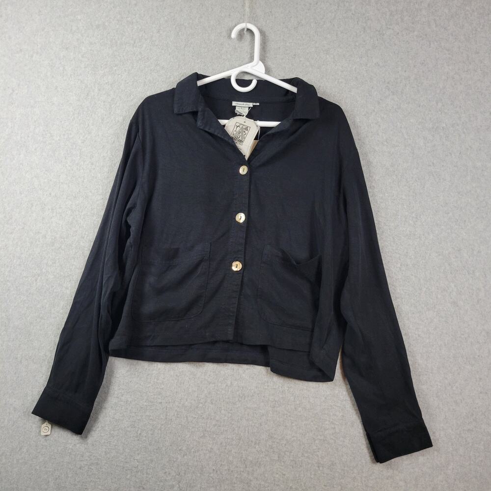 NWT Amanda Gray Black Tencel LS Button Up Shirt Women's Small Pockets Stretch